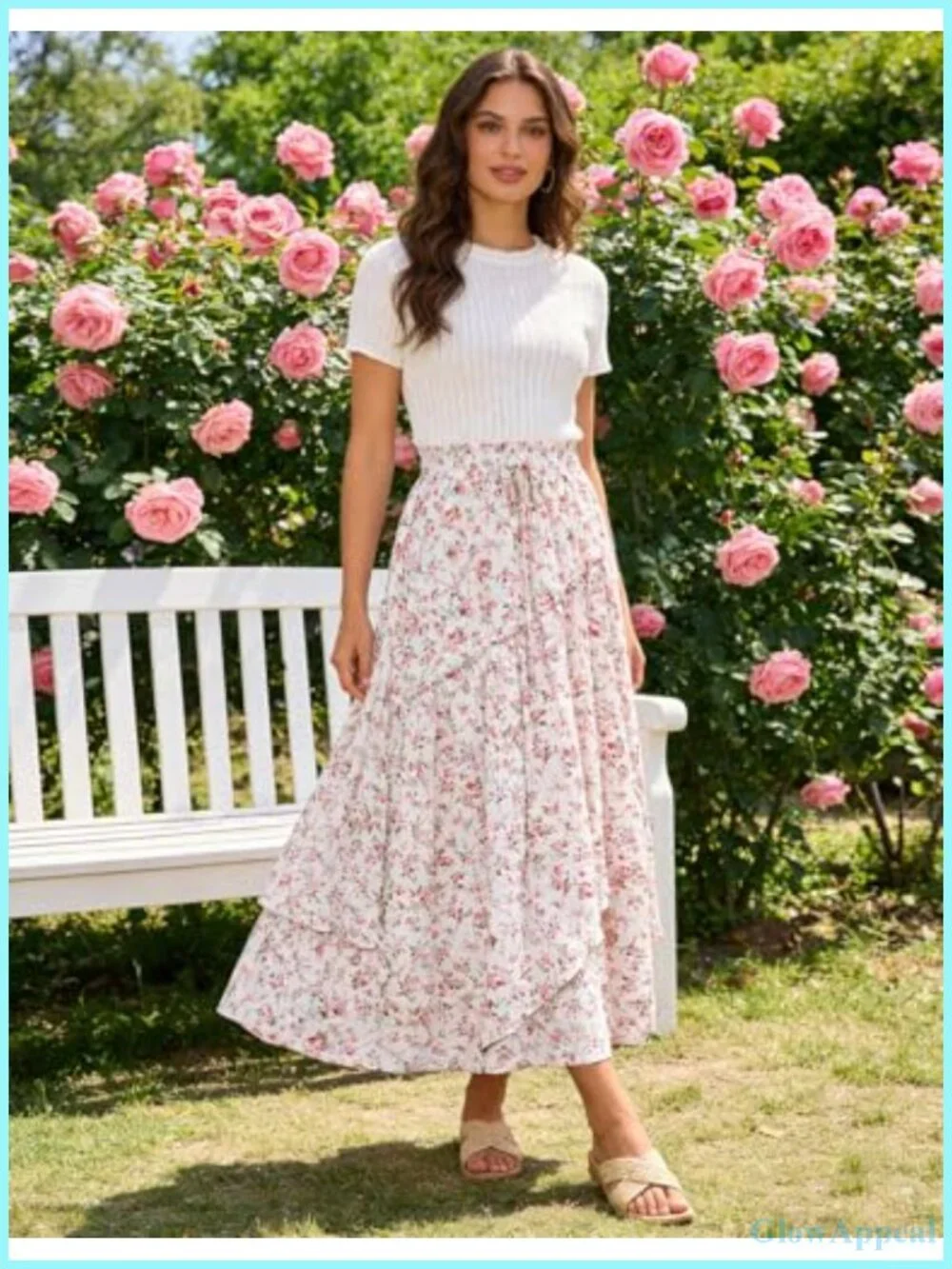 Women Floral Maxi Skirt Elastic Waist Boho Long Skirt A Line Layered Hem
